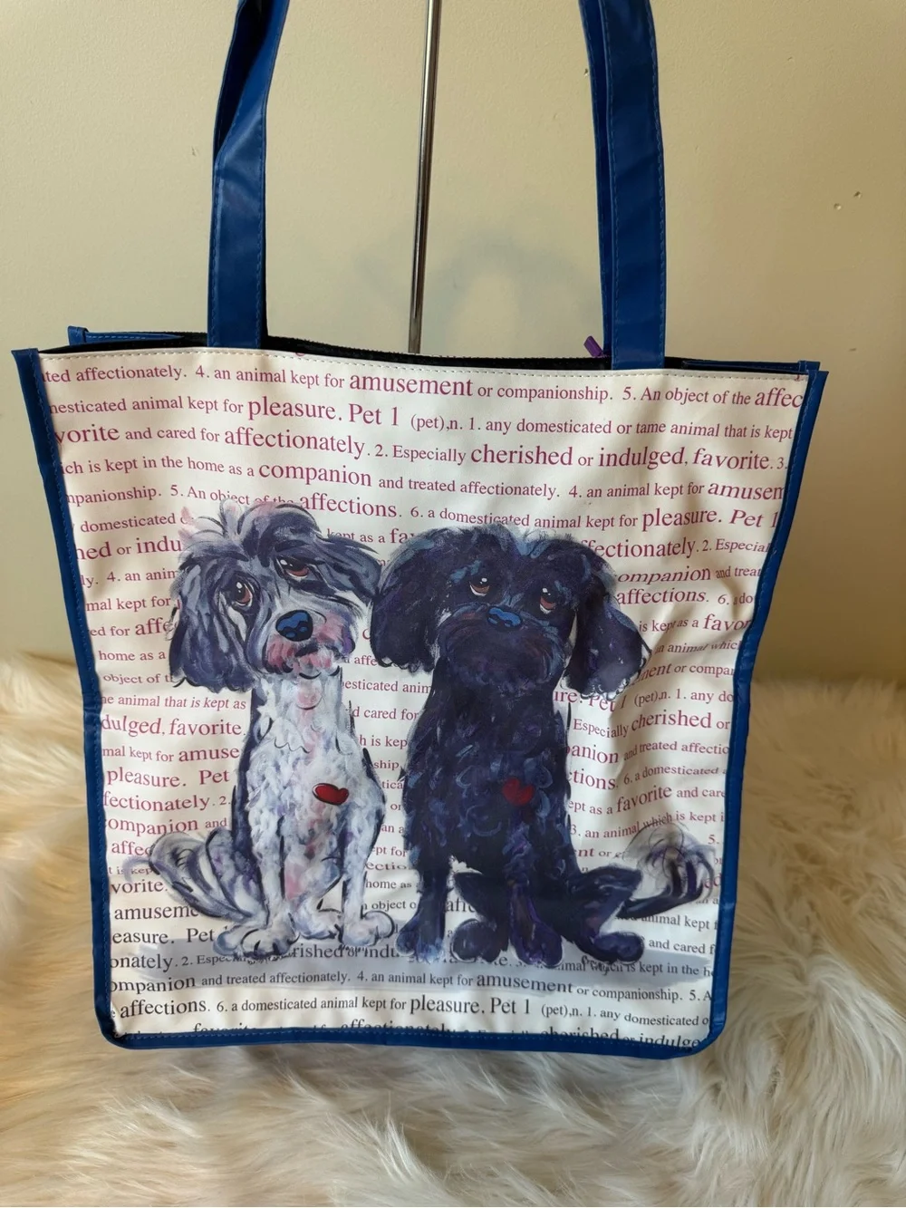 Blue-Trim Dog Print Tote Bag - Stylish Pet Lover Carryall